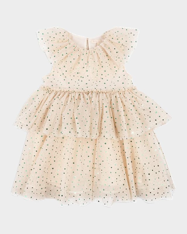 Girl's Fairy Tulle Micro-Star-Print Dress, Size 2-10